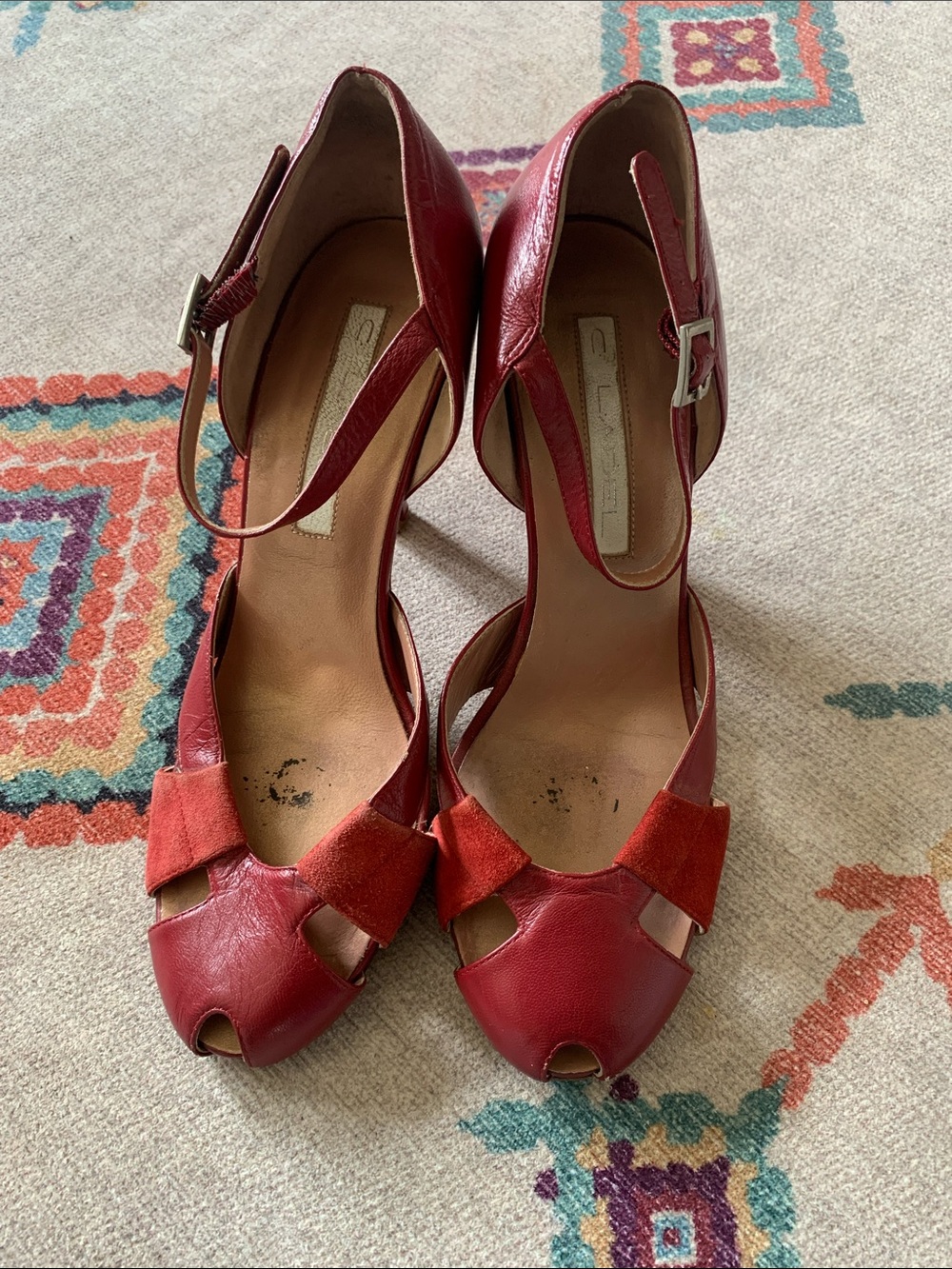 C Label Red Open-Toe Ankle Strap Heels